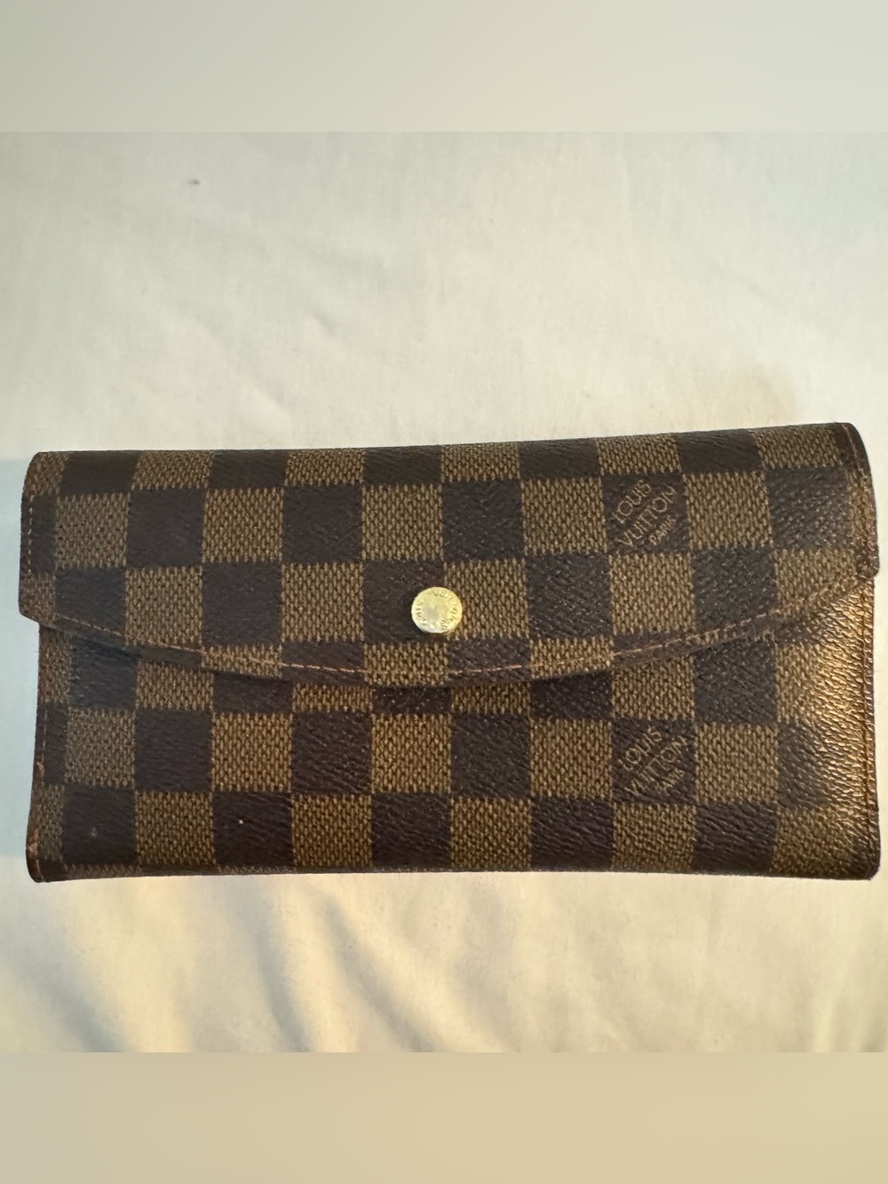 Louis Vuitton Brown Damier Ebene Check Wallet with Gold Snap